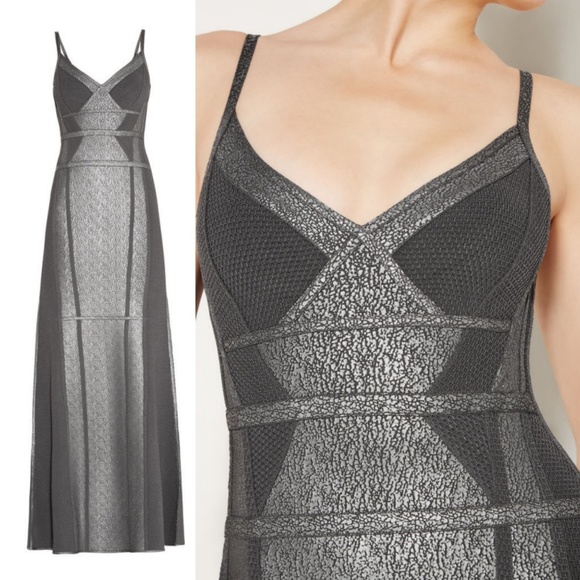 Herve Leger ZELINA Silver Metallic Mermaid Dress - Picture 2 of 8
